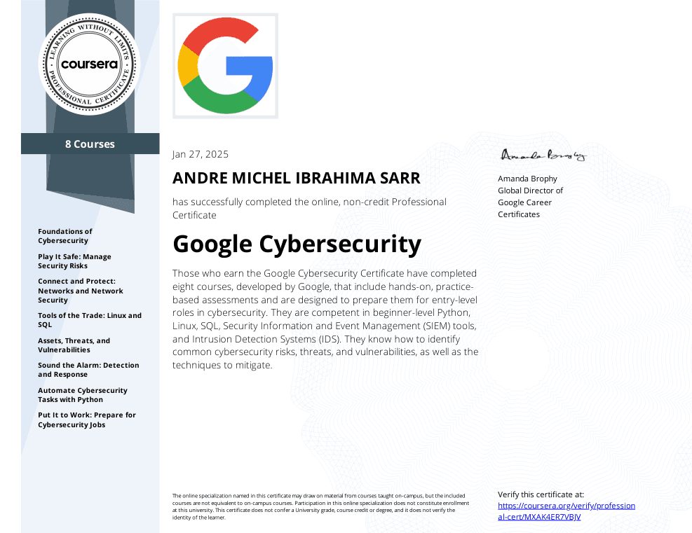 Google Cybersecurity Certification